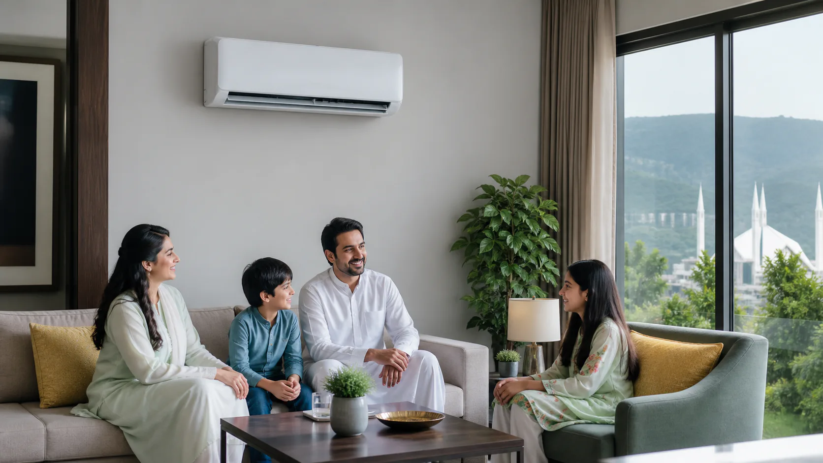 A split air conditioner installed in an Islamabad living room