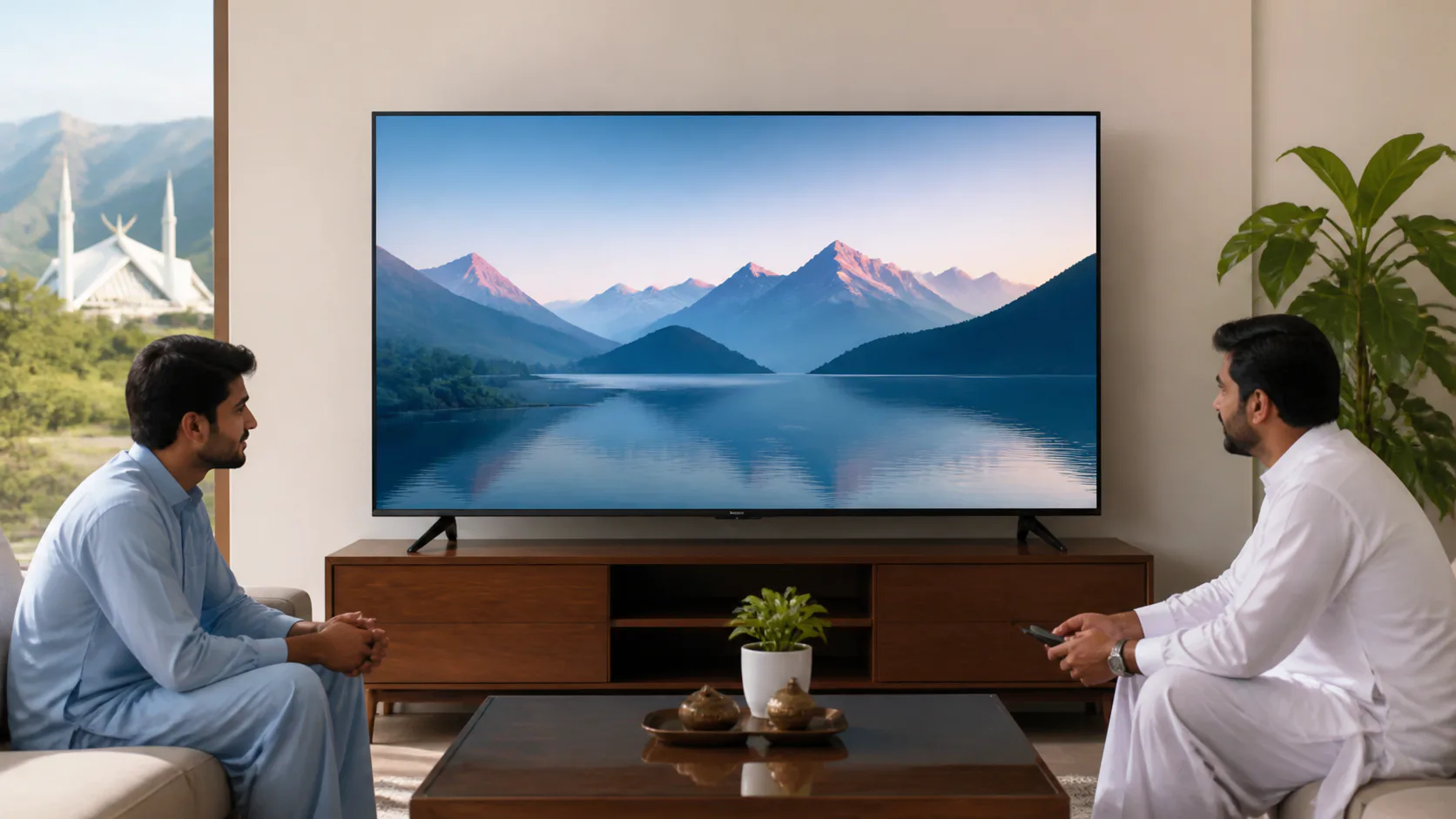 A smart LED television demonstrated in a local living room