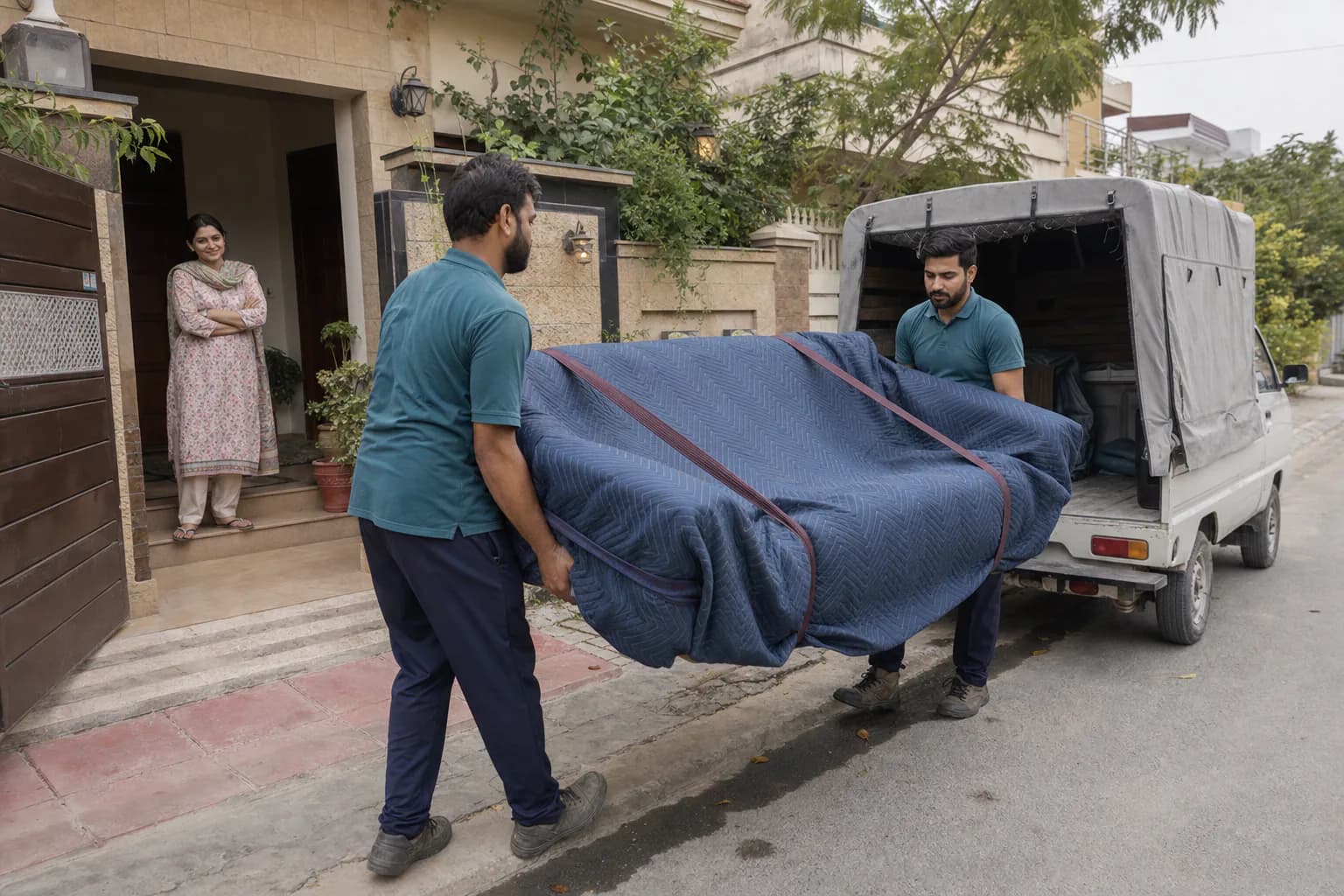 A local team collecting furniture from a home