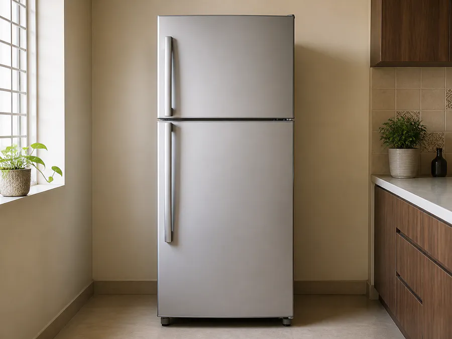 Silver double-door refrigerator